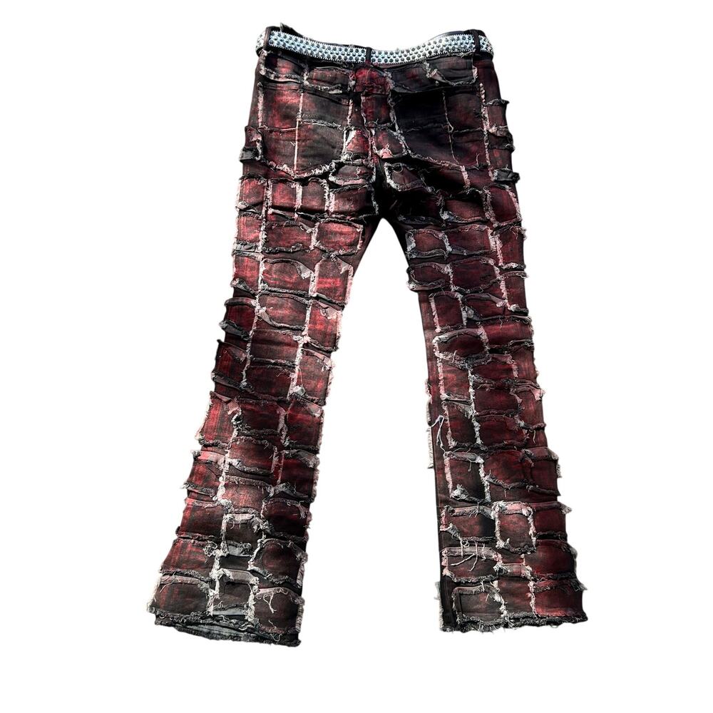 Valabasas NWT Red Cross Sewn Jeans With Studded Belt 38x34 - Picture 4 of 8